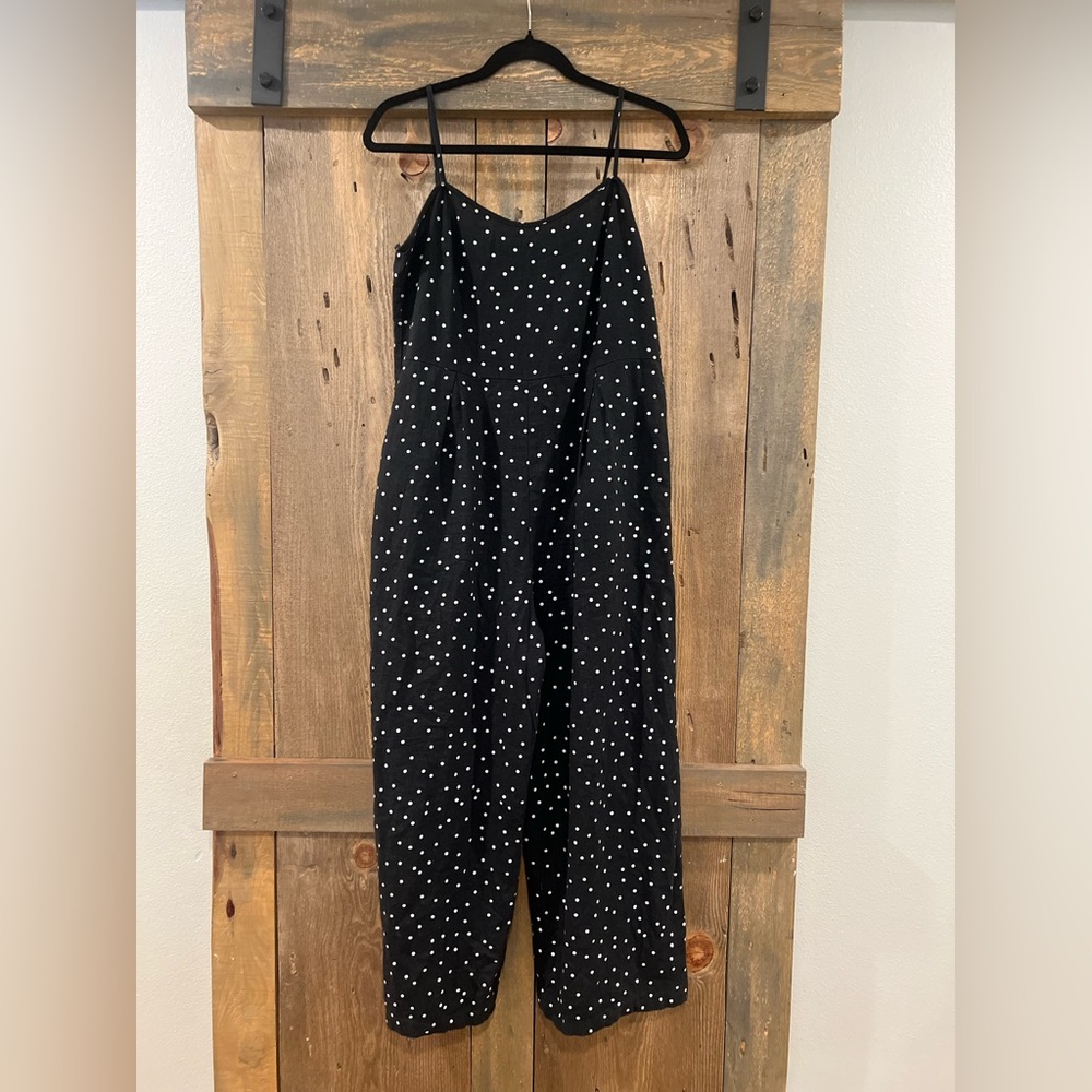 Roxy Black/White Polka Dot Cropped Wide Leg Jumpsuit Size Small